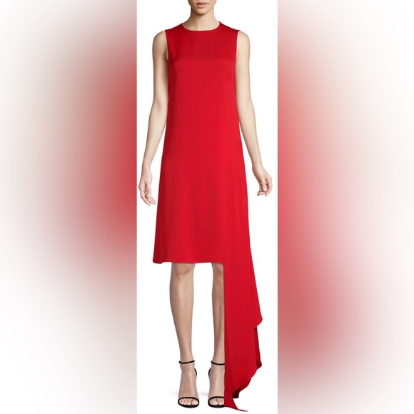 Milly Chiara Sleeveless Silk Blend Shift Dress w Knotted Scarf Hemline - Picture 4 of 9